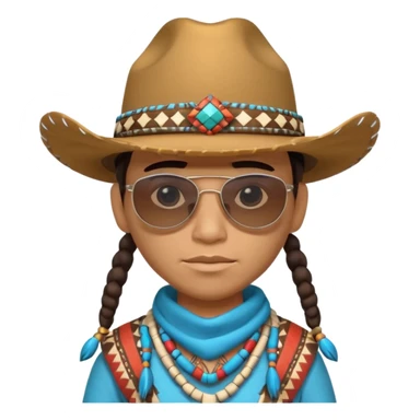cute Indigenous tribal character portrait, head and shoulders only, cowboy hat, sunglasses, tribal accessories, confident expression, 3D cartoon, mobile game icon style, clean background, no text, no watermark
 sticker
