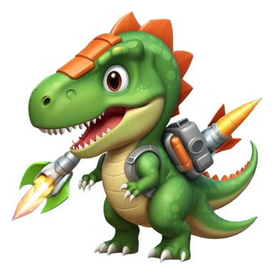 rocket-propelled dinosaur portrait, head and shoulders only, cute T-rex face, rocket pack visible behind shoulders, glowing thrusters, 3D cartoon, mobile game icon style, clean background, no text, no watermark sticker