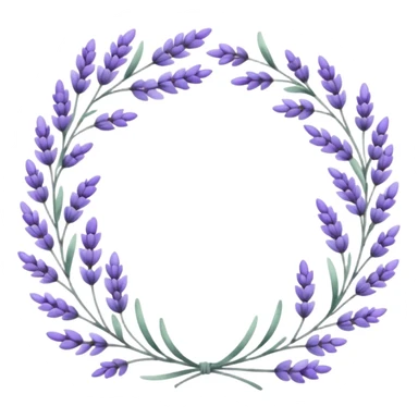 The art style is clean line art with delicate watercolor textures, pastel colors, and a dominant palette of lavender, soft lilac, and muted purple. A set of lavender wreaths, simple flower branches, and delicate frames to border text. sticker