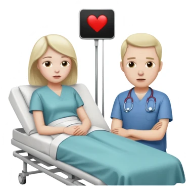 husband sitting beside hospital bed of wife sticker