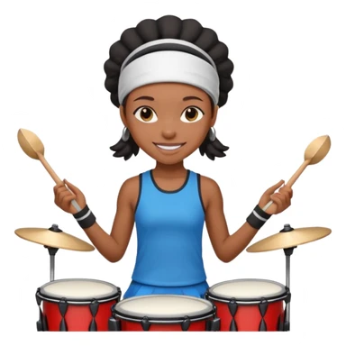 A black girl drummer with a sporty headband and clothes, tapping her drum rhythmically with a grin. sticker