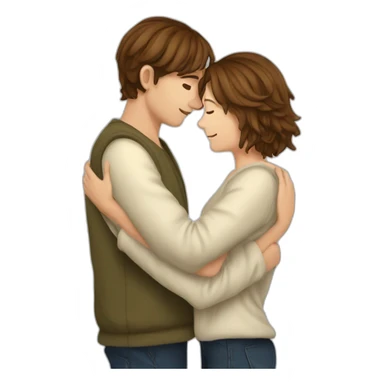 europeans young lovers with brown hairs hugging in a comforter ball sticker