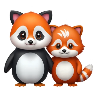 A cartoon  cute one penguin and one red panda  seperste animals note a combination of the animals holding "hands" sticker