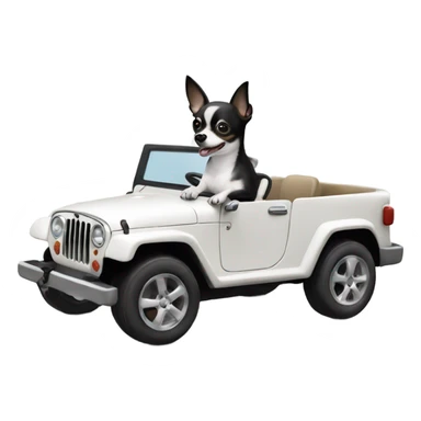 Black and white chihuahua driving a white jeep sticker