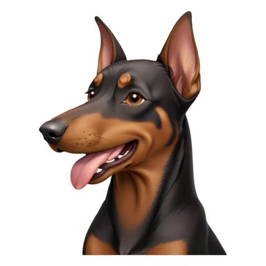 cinematic-cute-yawning-doberman-portrait-emoji,-head-tilted-slightly-with-a-dramatic,-wide-open-yawn,-revealing-a-sleek black and brown fur-with-a-subtle-shimmer,-floppy-ears-slightly-drooping,-round-brown-eyes-barely-open-in-drowsy sticker