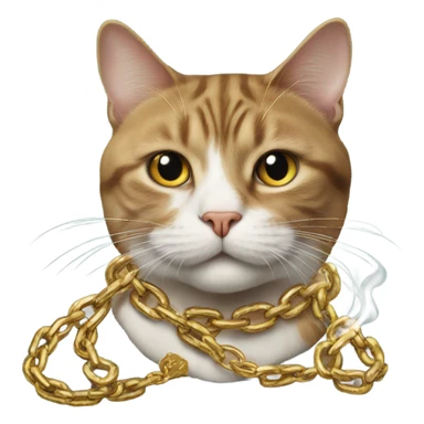 Cat smoking and has with a giant gold chain sticker