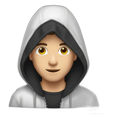 White Young man with a black hood behind his laptop opened sticker