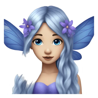 Beautiful, blue flower, fairy, blue, silver, purple, long hair, big wings sticker
