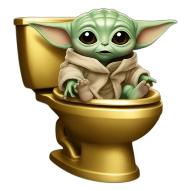 Baby Yoda on a golden toilet sticker