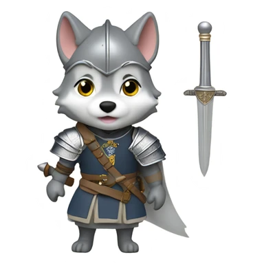 Little wolf sylvanian family toy dressed in medieval clothes and sword   sticker