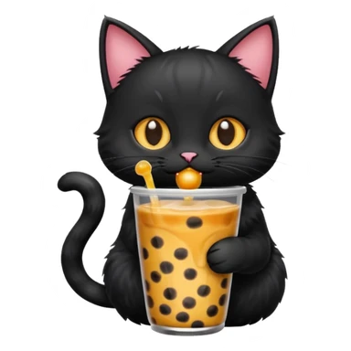 black cat drinking boba  sticker