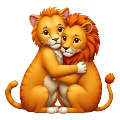 creame un emoji de un gato abrazando un leon sticker