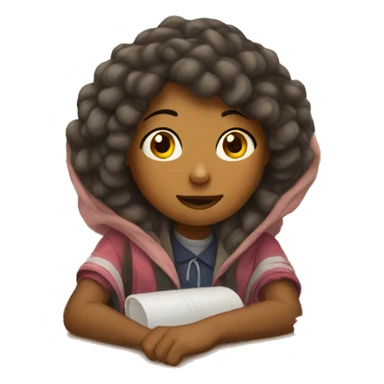 Middle school girl sitting at a school desk with a blanket wrapped around her shoulders  sticker