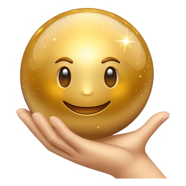 Cinematic realistic emoji depicting a golden colored magic ball sparkling in your hands sticker