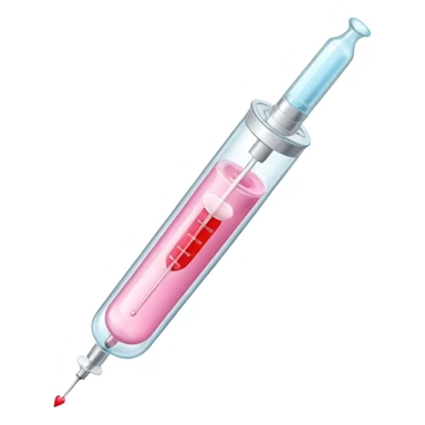A pastel pink syringe filled with heart liquid, labeled “Obsession Serum.” sticker