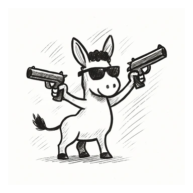 Add cool black sunglasses to the donkey, keep hand drawn doodle style, hand drawn black doodle style with sketchy lines and simple details. sticker