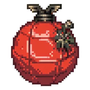 red orb with bomb silhouette, 32x32 pixel art game power-up sticker