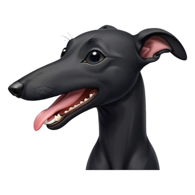 Cinematic Cute Yawning Black Greyhound Portrait Emoji, Head tilted slightly with a dramatic, wide-open yawn, showcasing a sleek black Fur with a polished finish, floppy ears slightly drooping, round dark eyes barely open in drowsy contentment, Simplified yet irresistibly adorable features, highly detailed, glowing with a soft, cozy glow, high shine, relaxed yet expressive, stylized with a touch of whimsy, bright and endearing, soft glowing outline, capturing the essence of a sleepy yet affectionate racer, so drowsy it feels like it could stretch out of the screen and curl up for a nap! sticker
