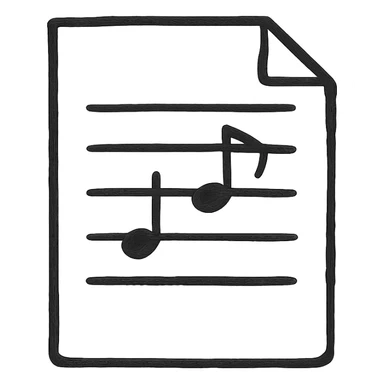 Silhouette of sheet music icon, hand drawn, black outlines, no fill, simple and clean, top view sticker