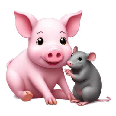 cute little pink piggy cuddles with cute big rat sticker