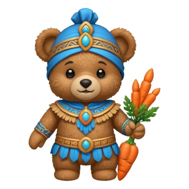 teddy bear Upper, wearing blue mayan ancient custome, with carrot half body sticker