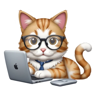 cat with glasses and a computer in its paws sticker