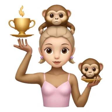 ballerina with a capuchin monkey head and a cup balanced on the head sticker