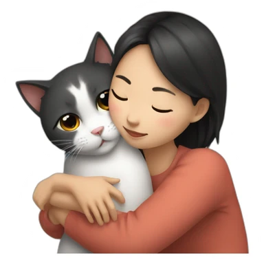 cat cuddles asian human girl sticker