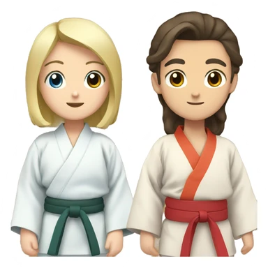 Man with  dark brown hair, and  blonde girl blue eyes in kimono judo sticker