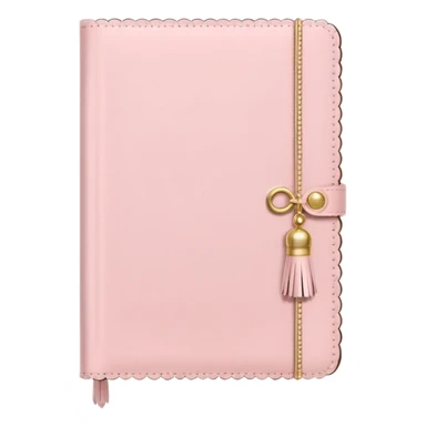 a soft pink journal with scalloped edges, tiny gold dot details, and a small tassel charm, cozy and elegant stationery vibe sticker