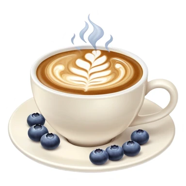 Cup of coffee with latte art and blueberries on a saucer sticker