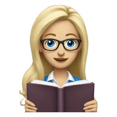 Woman teacher blonde long flowing hair glasses blue eyes with book sticker