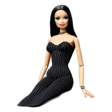 Bouclé Beauty Lingerie Barbie, 1965 Morticia Addams from academy, in dark-gray and black striped outfit with hat. Driving 1978 Mercedes convertible sports car  sticker