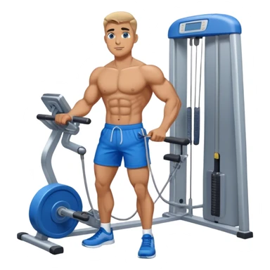 fit man with blue shorts using cable-machine sticker