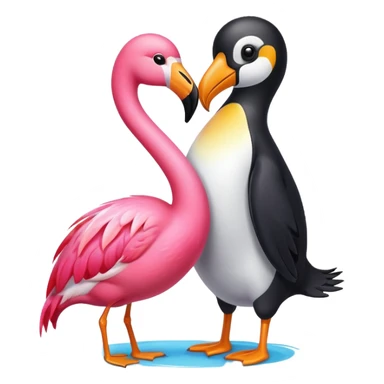 a flamingo hugging a penguin sticker