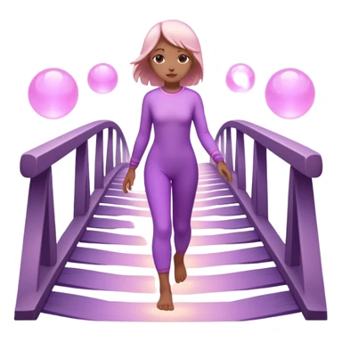 
A small figure walks across a glowing bridge, holding soft pink and purple orbs in each hand—symbolizing compassion and forgiveness. A gentle heart aura trails behind them, showing healing in motion. sticker