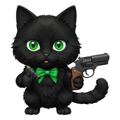 black cat pointing a gun at the screen sticker