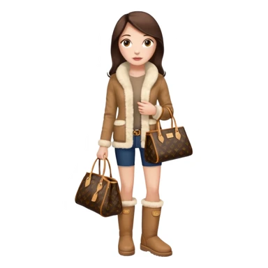 Woman standing with a luxury LV handbag wearing UGG boots.  sticker