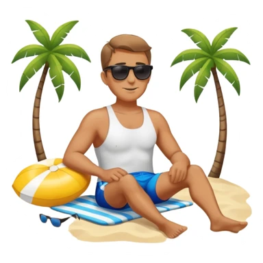Man relaxing on beach with sunglasses and swim shorts sticker