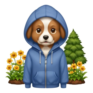 dog in a hoodie, garden background sticker