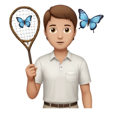 man holding butterfly net sticker