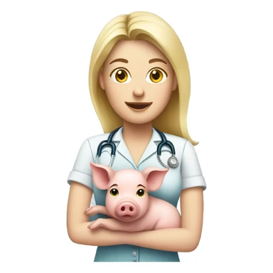 Female blonde vet holding a pig sticker
