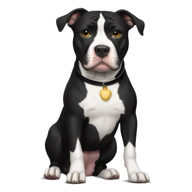 all black pitbull with white chest with collar with potato on collar sticker