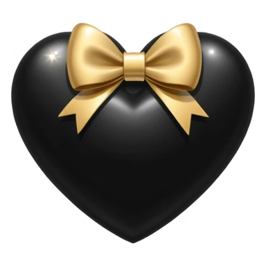 glossy black heart with a gold bow with sparkles sticker