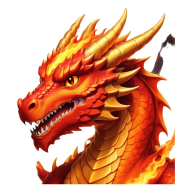 cinematic-noble-fierce-fire-dragon-portrait-emoji,-poised-and-imposing,-with-a-muscular,-scaled-body-ablaze-in-fiery-hues-of-crimson,-molten-orange,-and-molten-gold,-and-intense,-burning-eyes-that-mirror-the-heart-of-a-volcano;-rendered in detail sticker