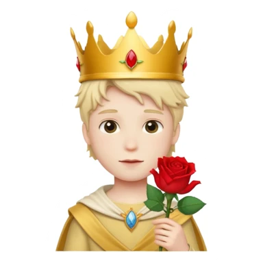 The Little Prince with a crown and a rose in his hand sticker