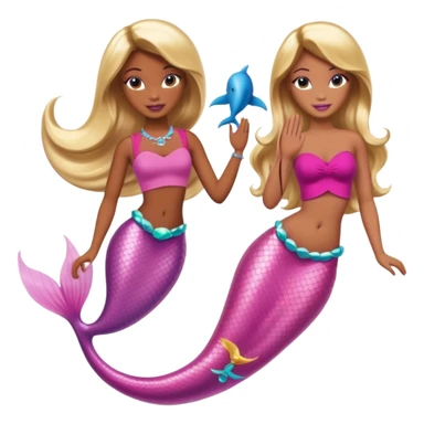 Brown skin blonde hair barbie mermaid with pink tail and dolphin  sticker