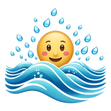 emoji of the sea, calm blue waves, sparkling water, isolated on white background, soft shadows, high detail, playful and cute. sticker