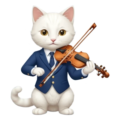 white cat play violin, wear navy suit sticker