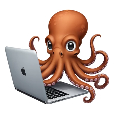 an octopus typing on a laptop sticker